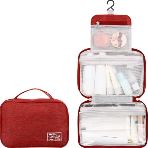 Neceser Impermeable Maquillaje Skin Care Viaje Organizador Color Rojo