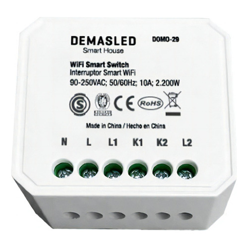 Demasled Smart House domo-29 Interruptor Switch Modulo Wifi Dimerizable Inteligente Color Blanco