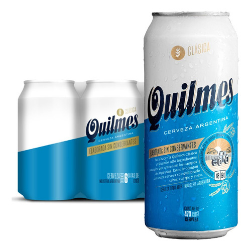 Cerveza Quilmes Clásica American Adjunct Lager lata 473 mL 6 unidades