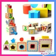 Torre Apilable De 5 Cubos De Madera Didáctico Montessori