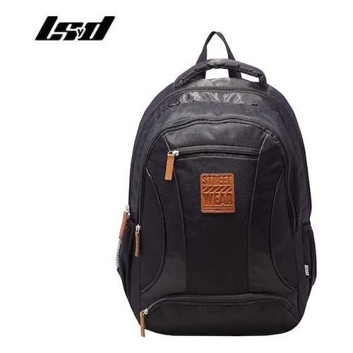 Mochila Espalda Lsd Lisa Street Wear Negra 46cm 18 Pulgadas Color Negro Diseño de la tela Liso