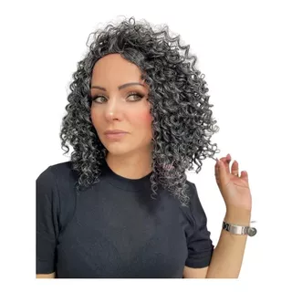 Peruca Wig Cacheada Grisalha Idêntica Cabelo Humano +wig Cap
