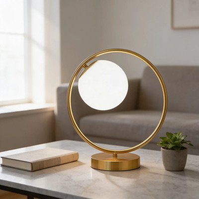 Lampara Velador Aydi Red Dorado Globo Opal Apto Led E27 Ld Dorado Blanco