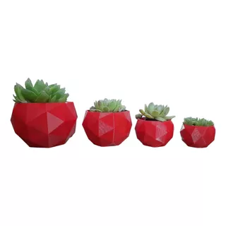 Maceta Poligonal Set De 4 Unidades Ideal Suculentas Cactus 