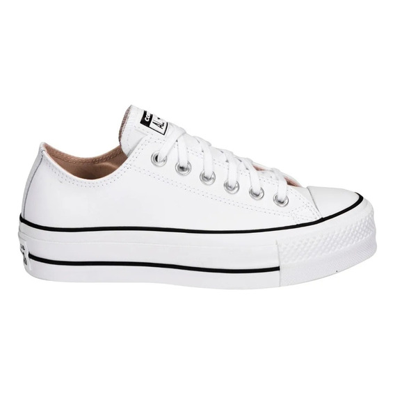 Tenis Converse All Star Chuck Taylor Lift Platform Leather Low Top color blanco/negro/blanco - adulto 25.5 MX