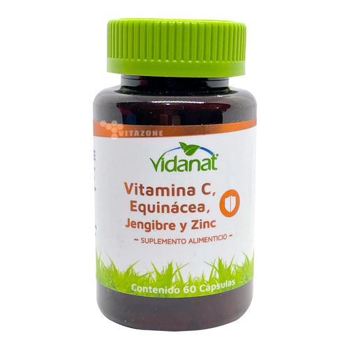 Vitamina C Equinácea Jengibre Y Zinc 60 Cápsulas Vidanat Sabor Sin sabor