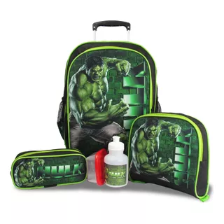 Kit Escolar Infantil Mochila De Rodinhas Hulk  G