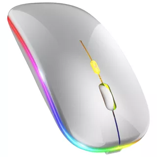 Mouse Inalámbrico Recargable Bluetooth Dual Led Rgb - Plata