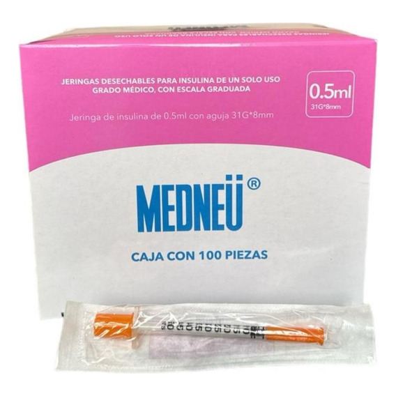 100 Jeringas Insulina Grado Medico  31g 8mm Con Escala