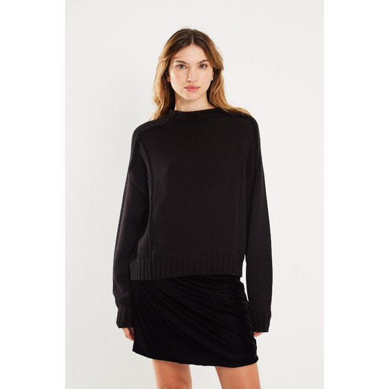 Sweater Semi Polera De Acrilico Negro - Koxis Mujer