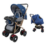 Coche Cuna Con Mango Reversible Amplio Babyhappy Para Bebes Color Azul Color Del Chasis Negro