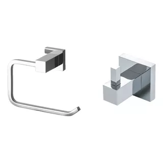 Kit Cabide Simples + Porta Papel Higiênico Em Metal - Berlim