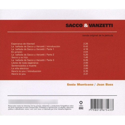 Sacco & Vanzetti - Morricone & Joan Baez - Banda Sonora - Cd