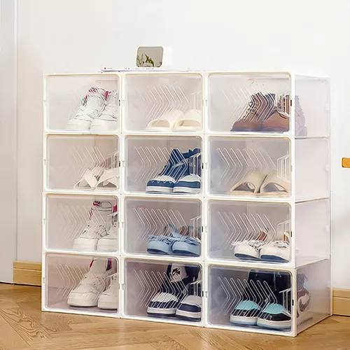 12 Cajas Para Zapatos Transparentes Apilables Engrosado Blanco