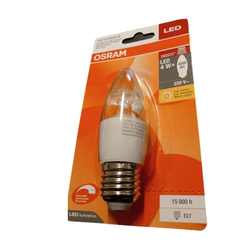 Lámpara Led Osram 4w Vela Dimerzable E27 Cálida Color de la luz Blanco cálido