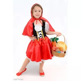 Fantasia Vestido Chapeuzinho Vermelho Infantil Com Capuz