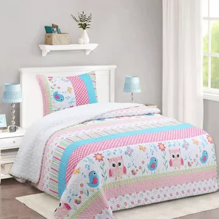 Cubrecama Quilt Infantil Sherpa 1.5 Pza. Mas Funda Diseños Sweet Bird