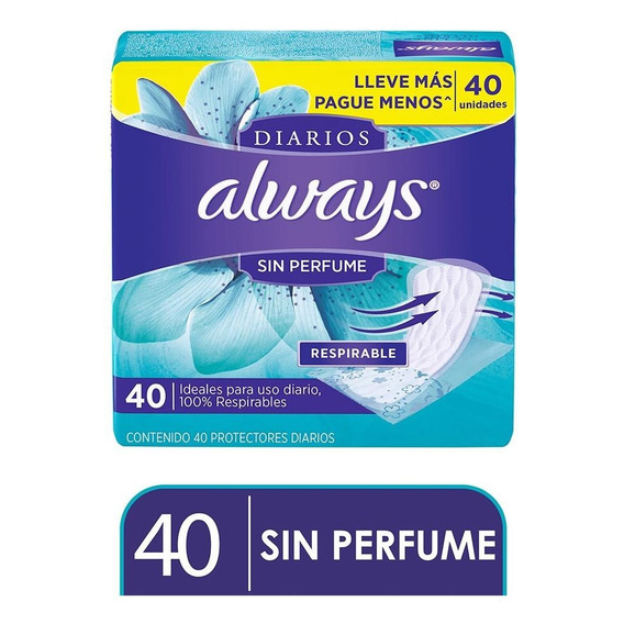 Toallas Always Protectores Diarios Sin Perfume 40 Unidades