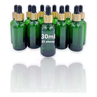 20 Goteros 30ml Envase Vidrio Verde, Negro/dorado Env.incl