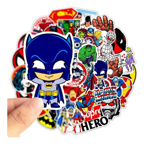 50 Stickers Super Héroes Autoadhesivo Incluye Regalo Gratis
