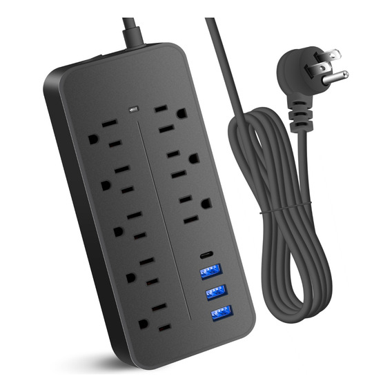 Regulador Multicontactos Con 8 Salidas, 3 Usb Y 1 Tipo C 6ft