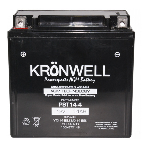 Bateria Moto Gel Kronwell 12v 14ah 14a Ytx14-bs