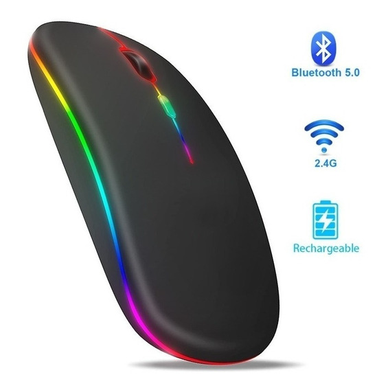 Mouse Inalambrico Dual Bluetooth Usb Recargable Para Mac Windows Color Negro