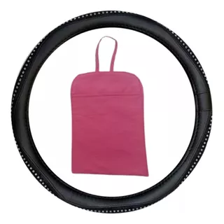 Cubre Volante Cuerina C/detalles De Brillos + Bolsita Rosa