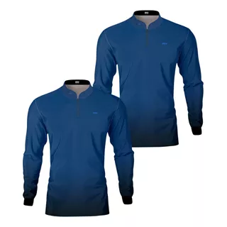 Kit 2 Camisa Camiseta Blusa De Pesca Brk Basica Azul Uv50 +