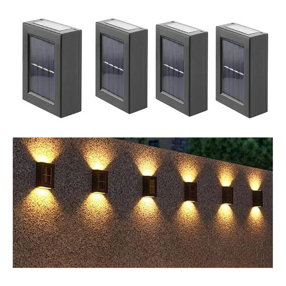 Kit 4 Luces Solares Patio Jardín Para Escaleras Y Muros