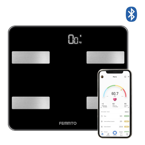 Balanza Digital Baño Bluetooth Personal Corporal Personas 180 Kg Grasa Corporal Masa Muscular Bioimpedancia Femmto