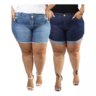 Kit 2 Bermudas Shorts Jeans Moda Plus Size Feminina Gordinha