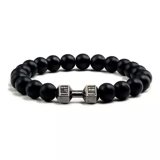 Pulseira Halteres Bolinha Fosco Live Pedra Descolado Hippie Cor Preto