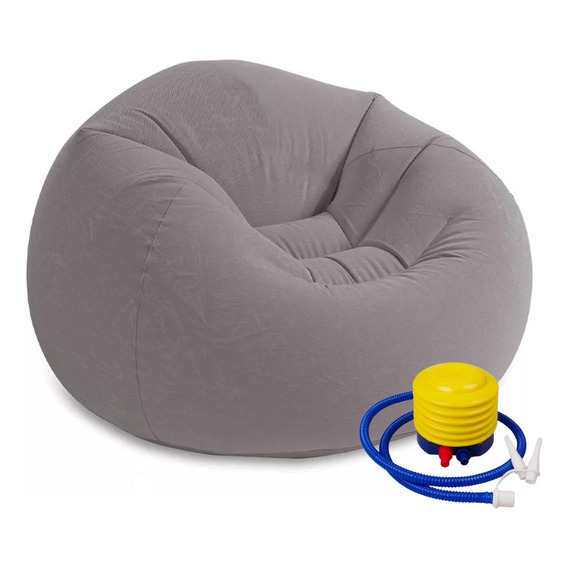 Puff Inflable Sillón Asiento Pvc Con Respaldo + Inflador Color Gris