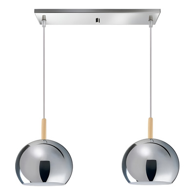 Colgante 2 Luces Cromo 20cm Con Madera Moderna Apto Led