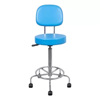 Cadeira Mocho Alto Branco Ergonômico Base Cromado Cor Azul-turquesa