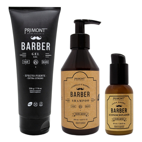 Kit Primont Barber Shampoo + Gel Capilar + Balsamo Barba