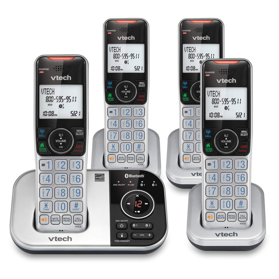 Vtech Vs112-4 Dect 6.0 Bluetooth 4 Teléfono Inalámbrico Para El Hogar Con Contestador, Bloqueo De Llamadas, Identificación De Llamadas, Intercomunicador Y Conexión A La Celda (plata Y Negro)