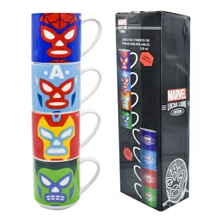 Tazas De Porcelana Disney Marvel Lucha Libre Apilables 330ml