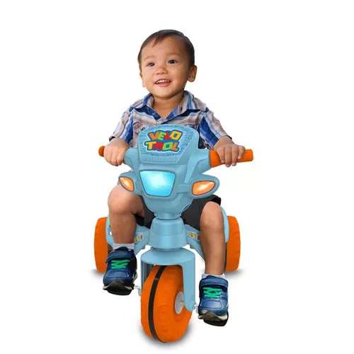 Triciclo Motinha Infantil com Capota Azul Passeio e Pedal Bel