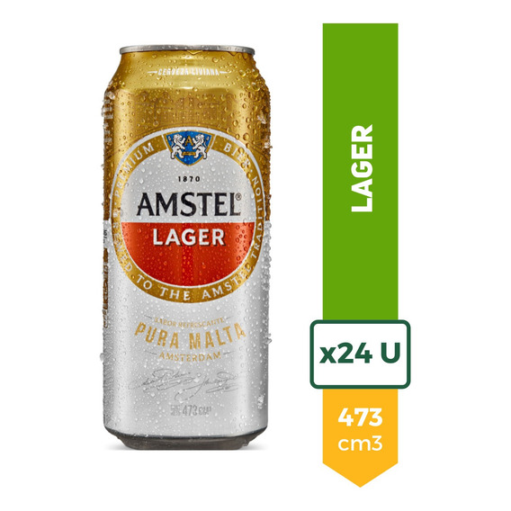 Cerveza Amstel Lager Lata 473ml Pack X24 La Barra Oferta