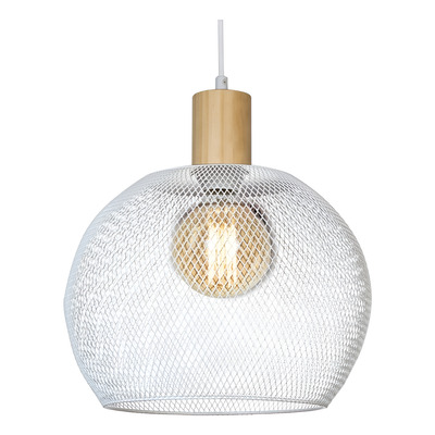 Colgante 1 Luz Osaka L Blanco Reja Madera Apto Led Deco E27 Blanco