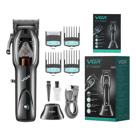 Máquina Cortar Pelo Clipper Vgr V-653 Motor Magnético 9000rpm Carbono Recargable Usb Color Negro