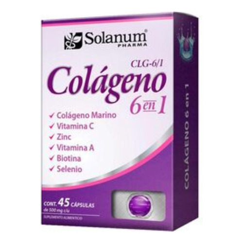 Solanum Colágeno 6 En 1 Vit.c, Zinc, Vit. A  45 Capsulas Sin sabor