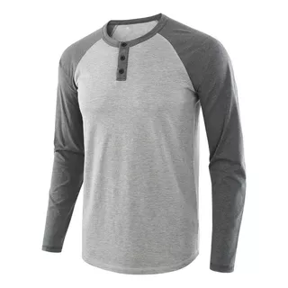 Camiseta Moda Cuello Henley De Color Bloque Para Hombre