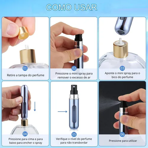 5 Mini Frasco Porta Perfume De Bolsa Viagem Recarregável 5ml ...