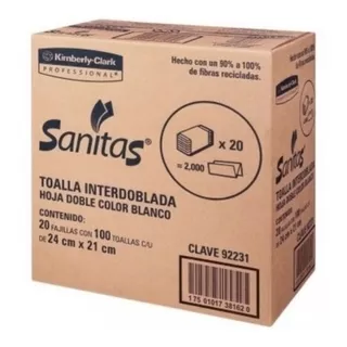 Caja Toalla Interdoblada Sanitas 20 Pack C/100 Hojas 92231