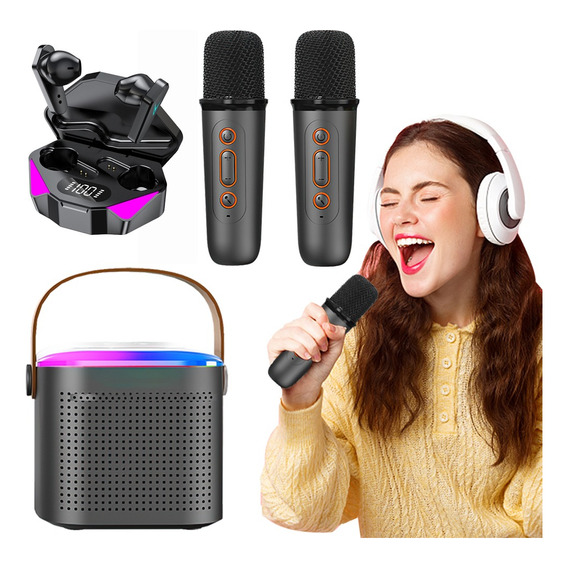Bocina Bluetooth Portátil Con Karaoke Con Auriculares