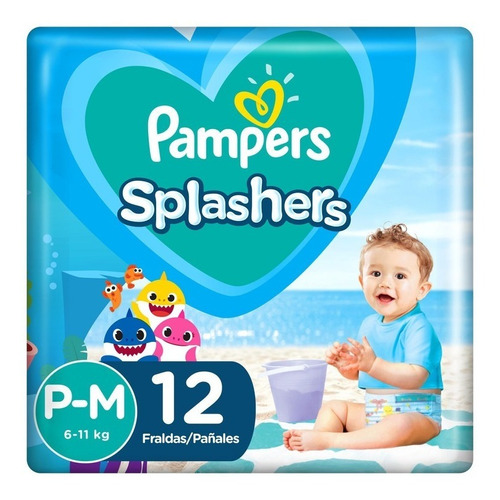 Pañales Pampers Splashers sin género P-M x 12 unidades