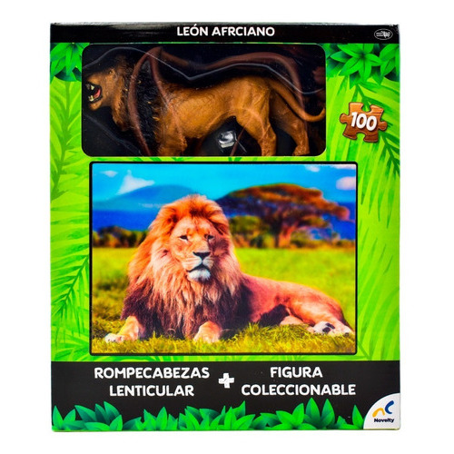 Leon Africano Rompecabezas Lenticular 100pz Y Figura Novelty